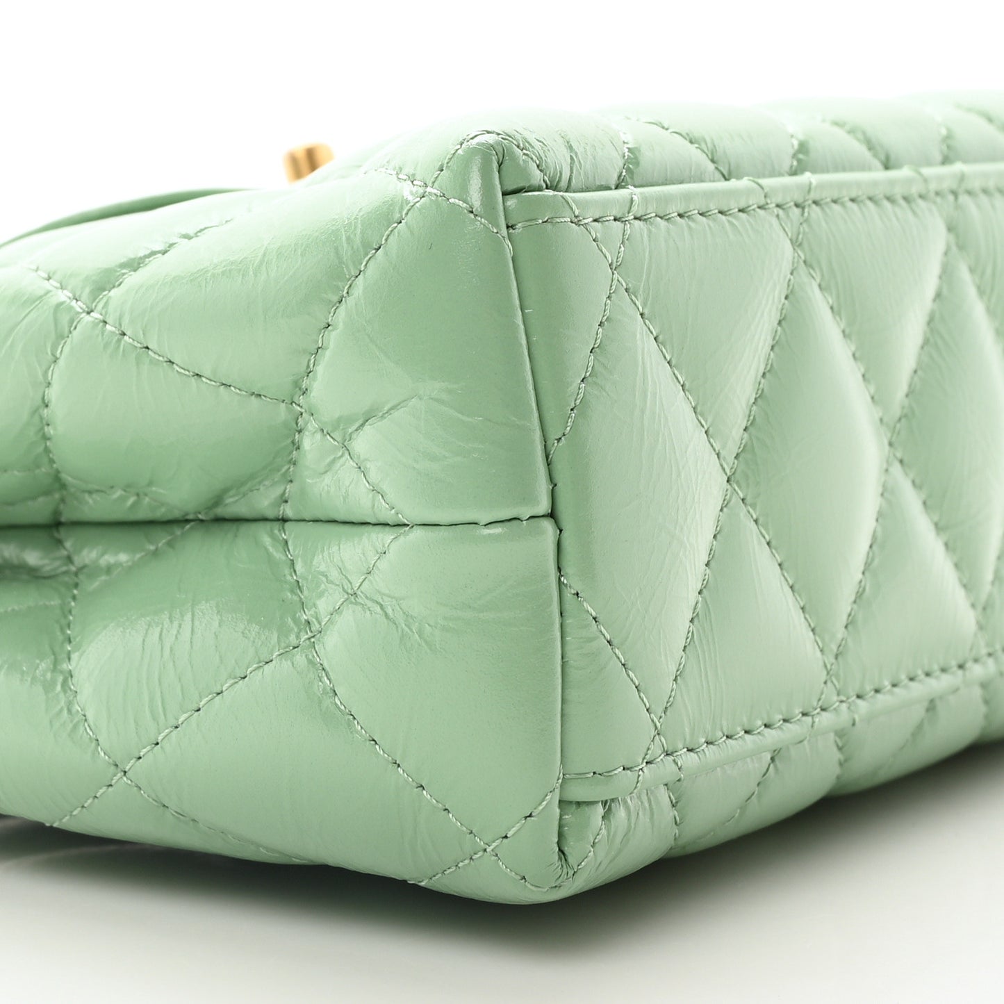 Shiny Aged Calfskin Quilted Nano Kelly Shopper Light Green