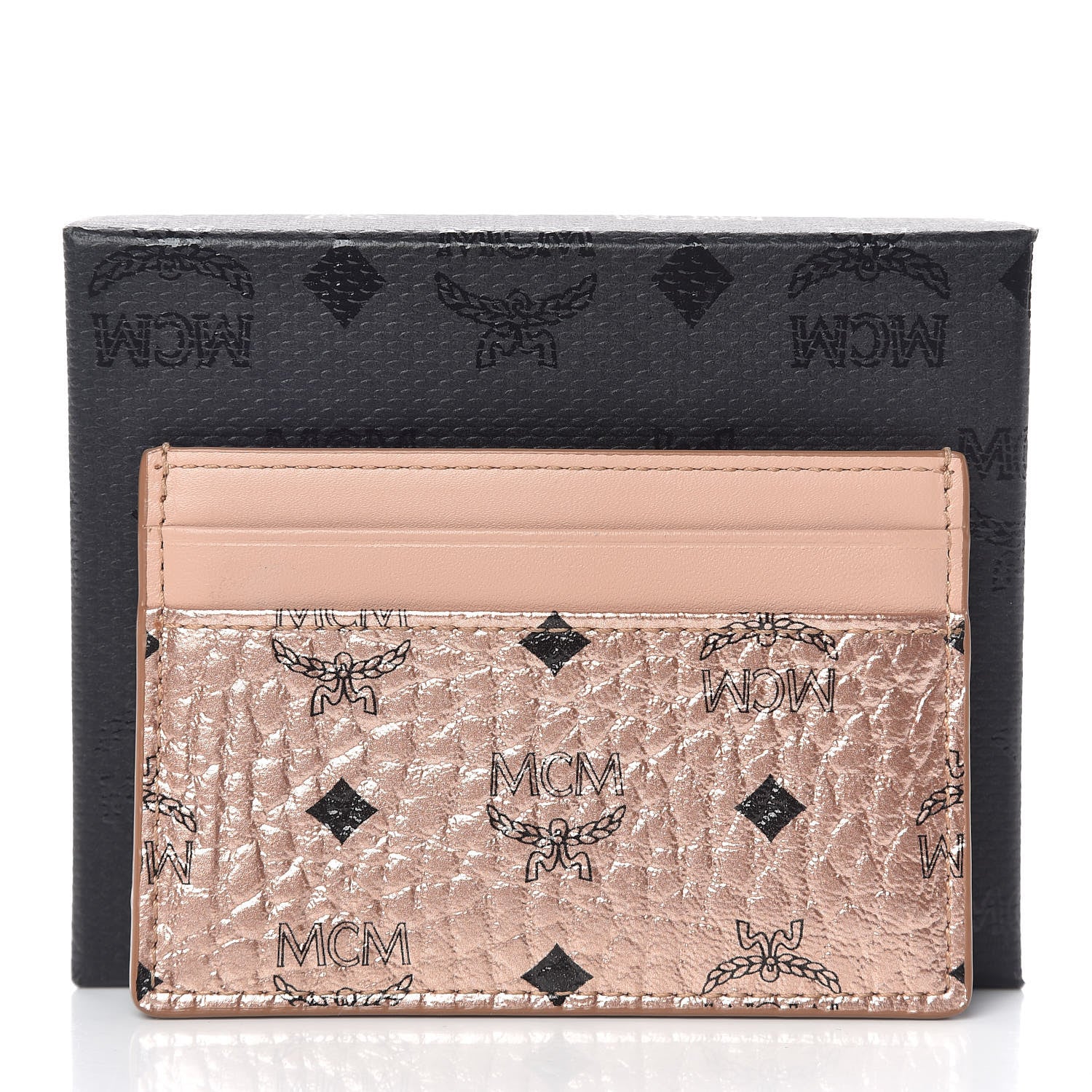 MCM Metallic Visetos Mini Card Case Champagne Gold 7 of 7