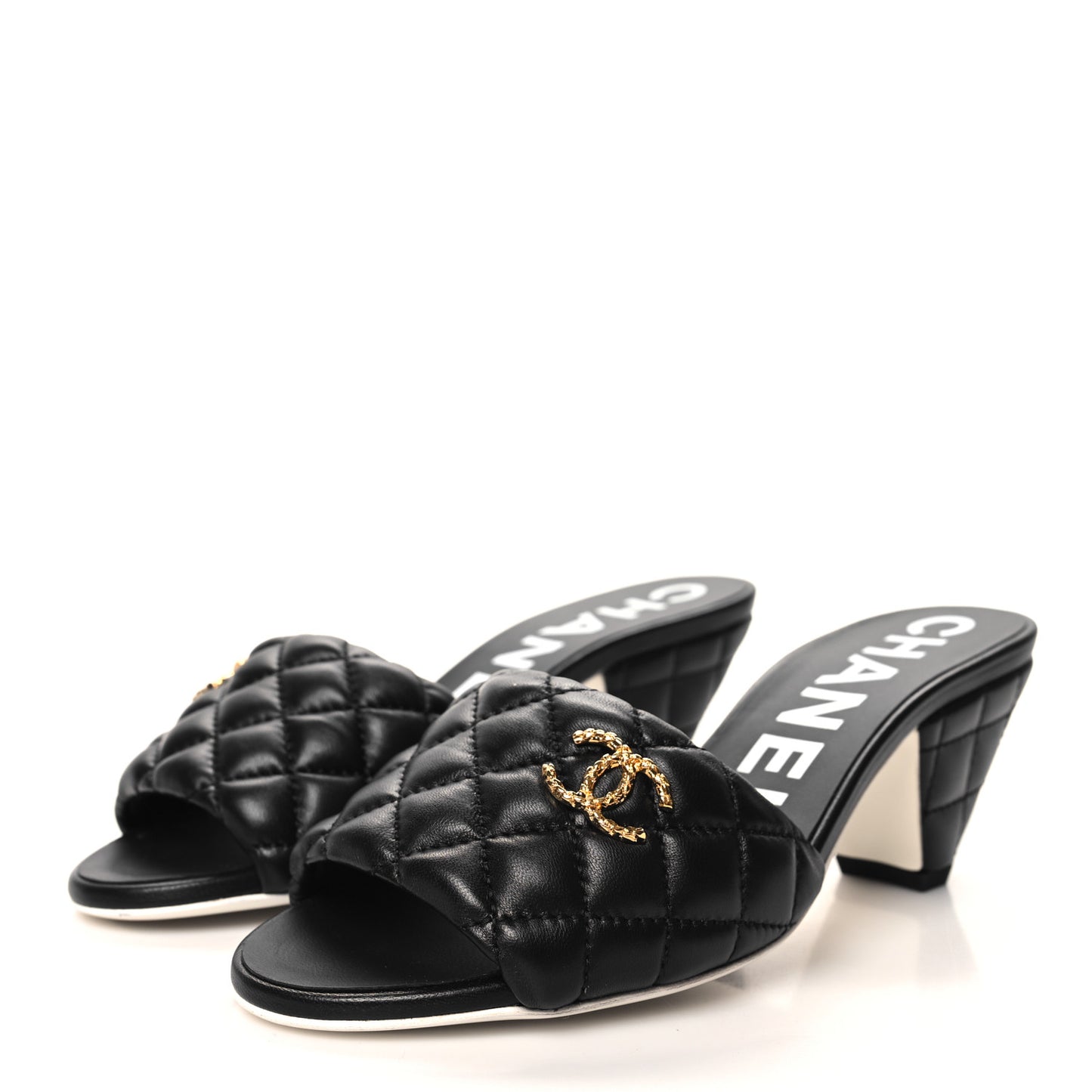 Lambskin Quilted Textured CC Mules 36 Black