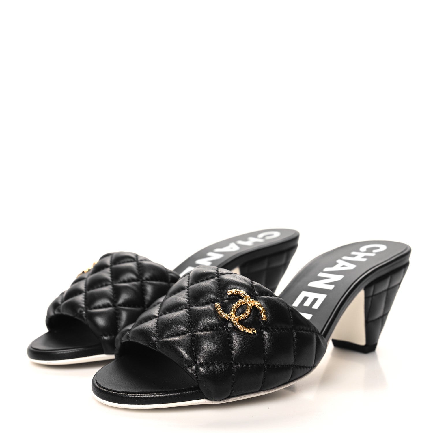 Chanel Lambskin Quilted Textured CC Mules 36 Black 3 of 8