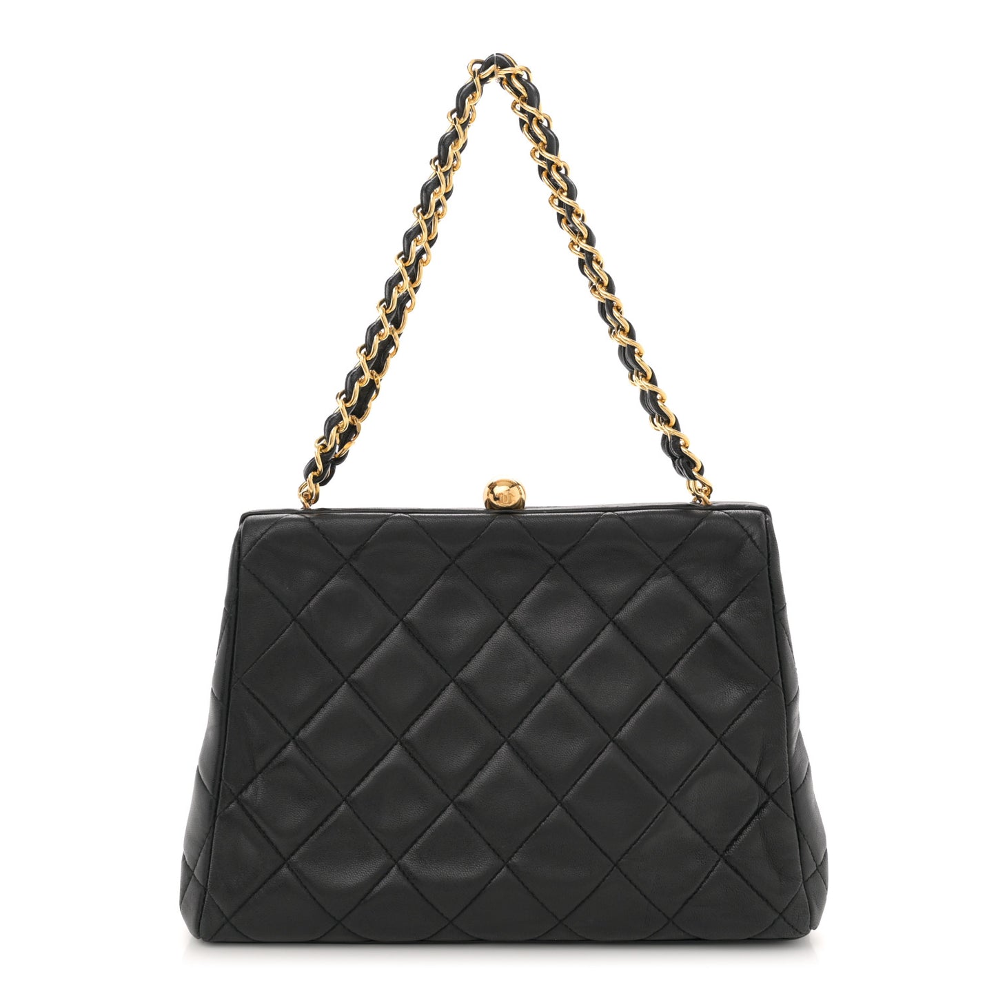 Lambskin Quilted Small Kisslock Bag Black