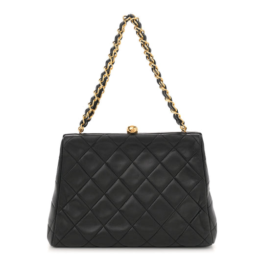 Lambskin Quilted Small Kisslock Bag Black