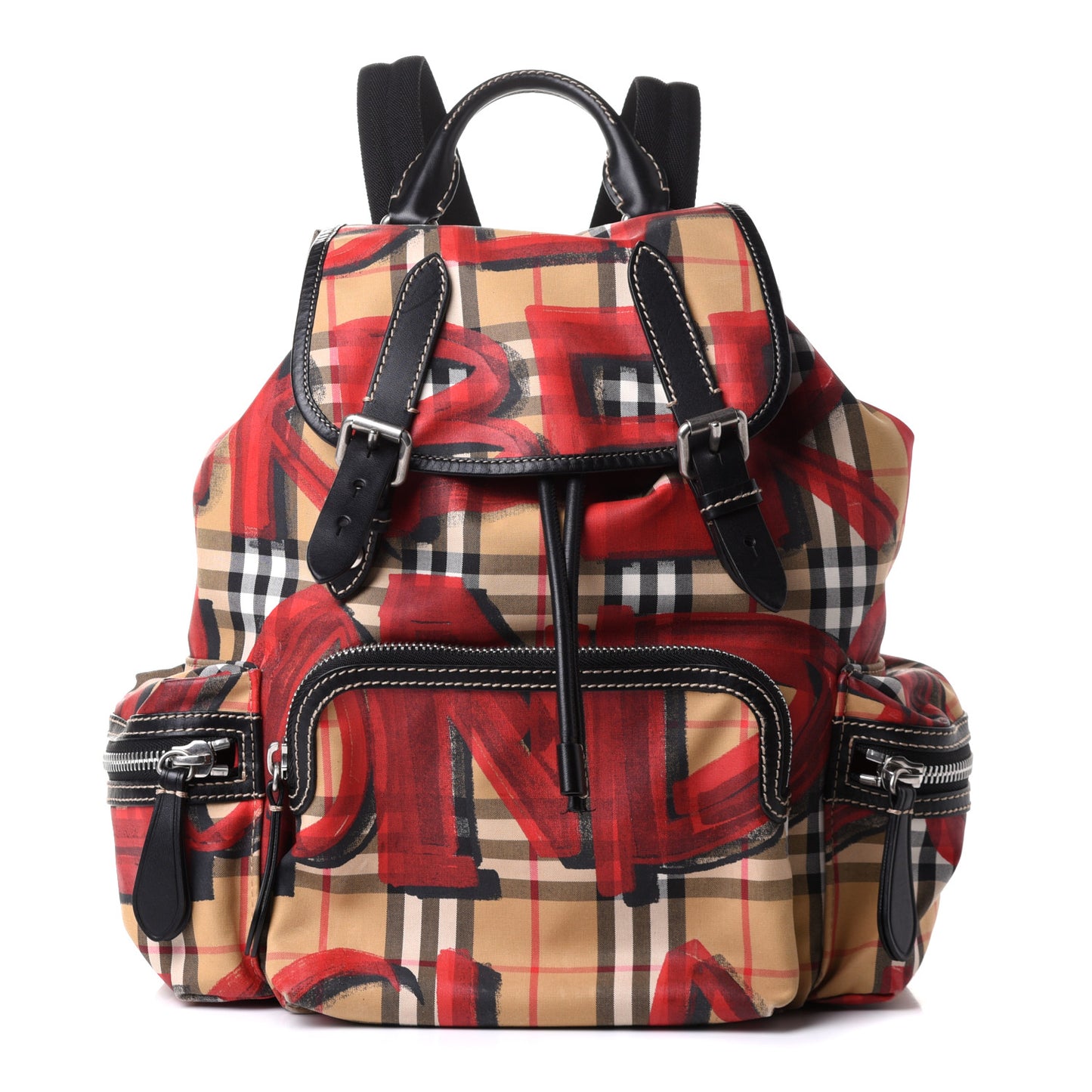 Vintage Check Graffiti Print Medium Rucksack Backpack Antique Yellow Red