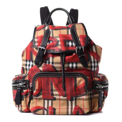 Burberry Vintage Check Graffiti Print Medium Rucksack Backpack Antique Yellow Red 1 of 12