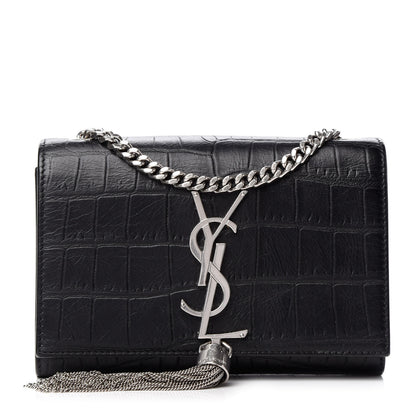 Saint Laurent Calfskin Crocodile Embossed Monogram Small Kate Tassel Satchel Black 1 of 8