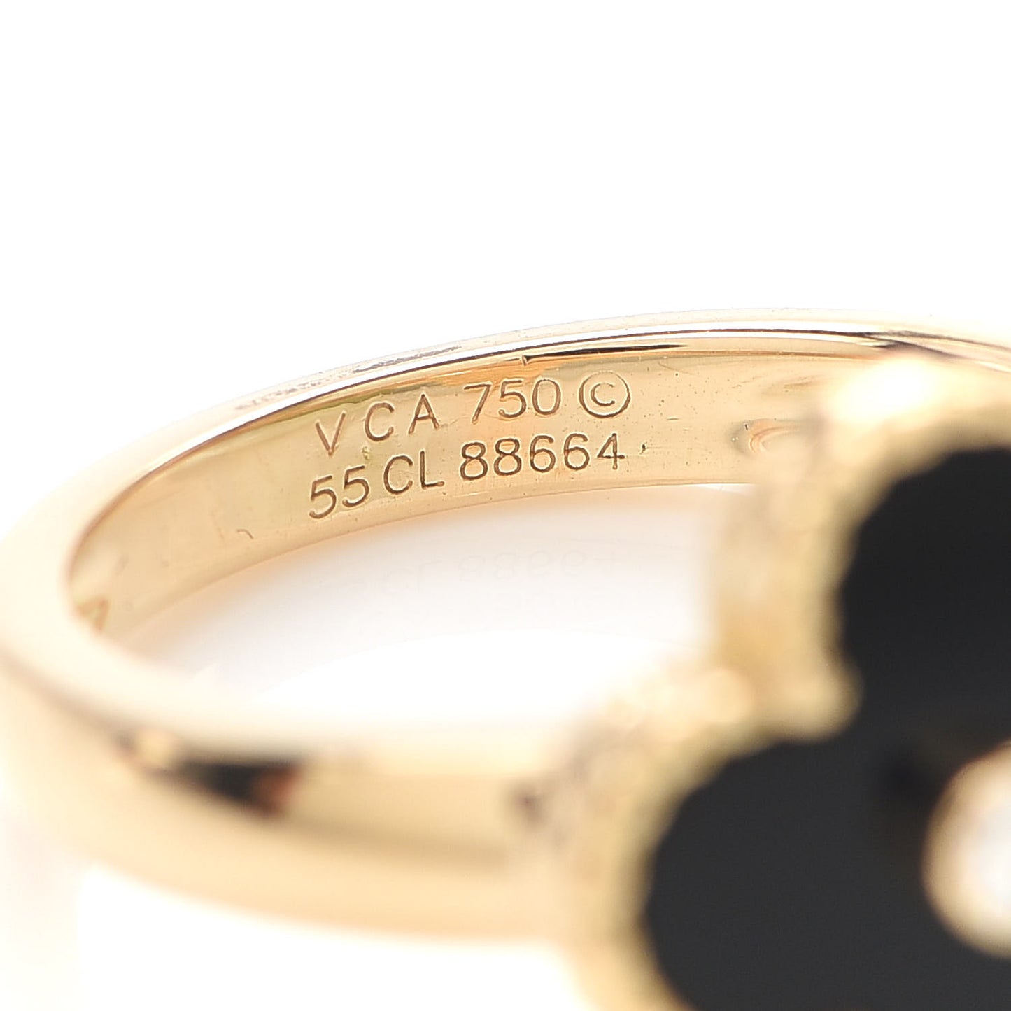 18K Yellow Gold Diamond Black Onyx Vintage Alhambra Ring 55 7.25