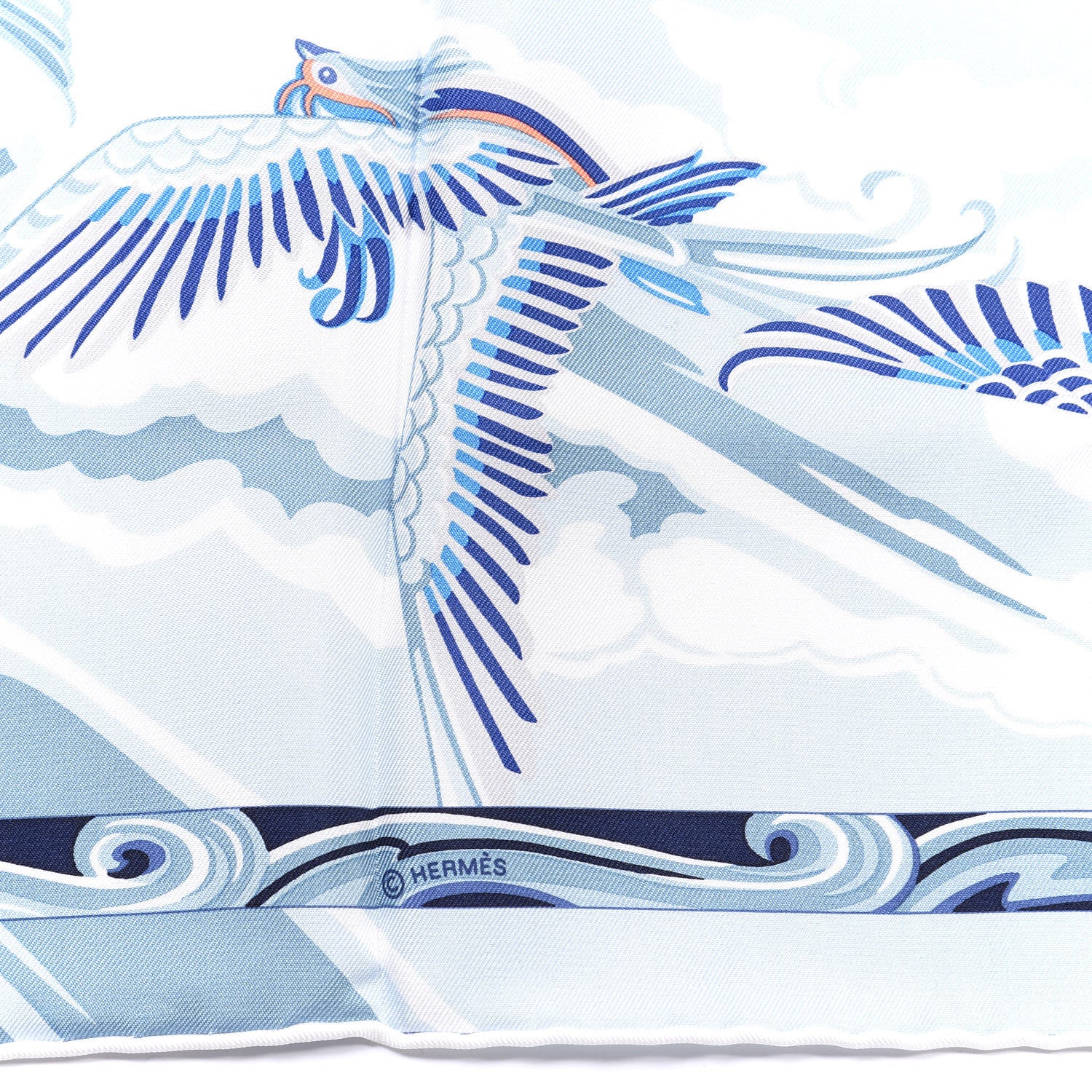 Hermes Silk De la Mer Au Ciel Scarf 90 Blue Jean Ceil Corail 4 of 4