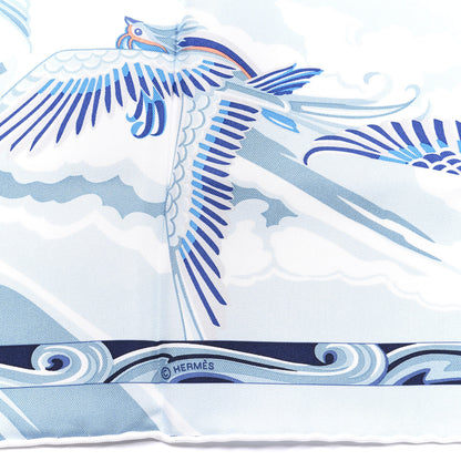 Hermes Silk De la Mer Au Ciel Scarf 90 Blue Jean Ceil Corail 4 of 4