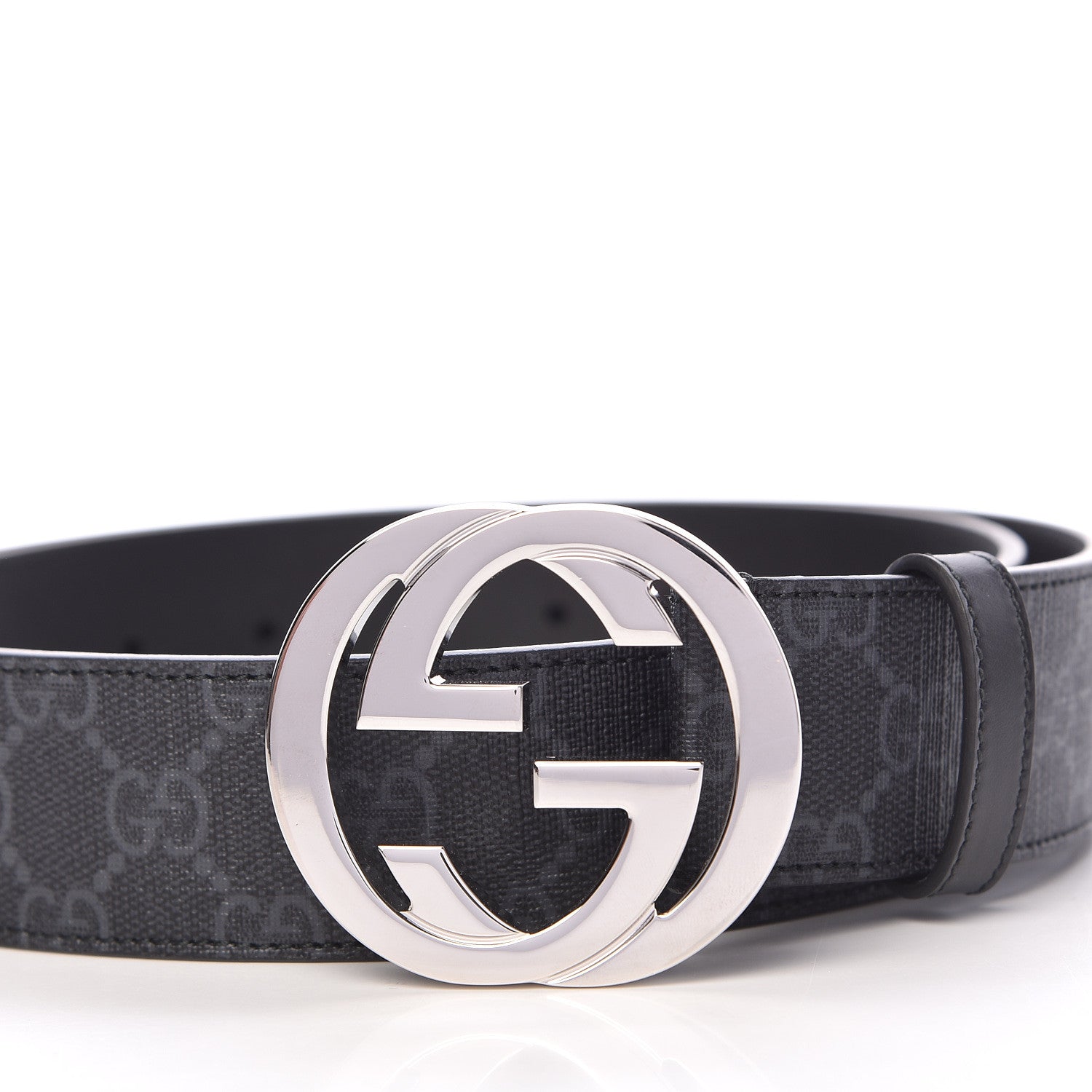 Gucci GG Supreme Monogram Selleria Calfskin Interlocking G 40mm Belt 90 36 Black Grey 3 of 7