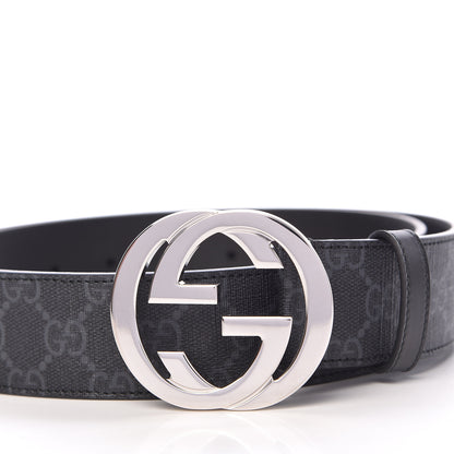 Gucci GG Supreme Monogram Selleria Calfskin Interlocking G 40mm Belt 90 36 Black Grey 3 of 7