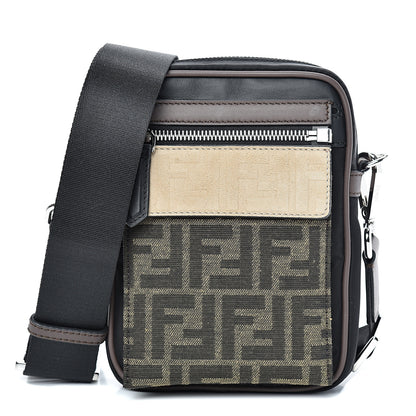 Fendi Nylon Fabric Jacquard Chamois FF 1974 Medium Crossbody Messenger Black Nuvola 1 of 11