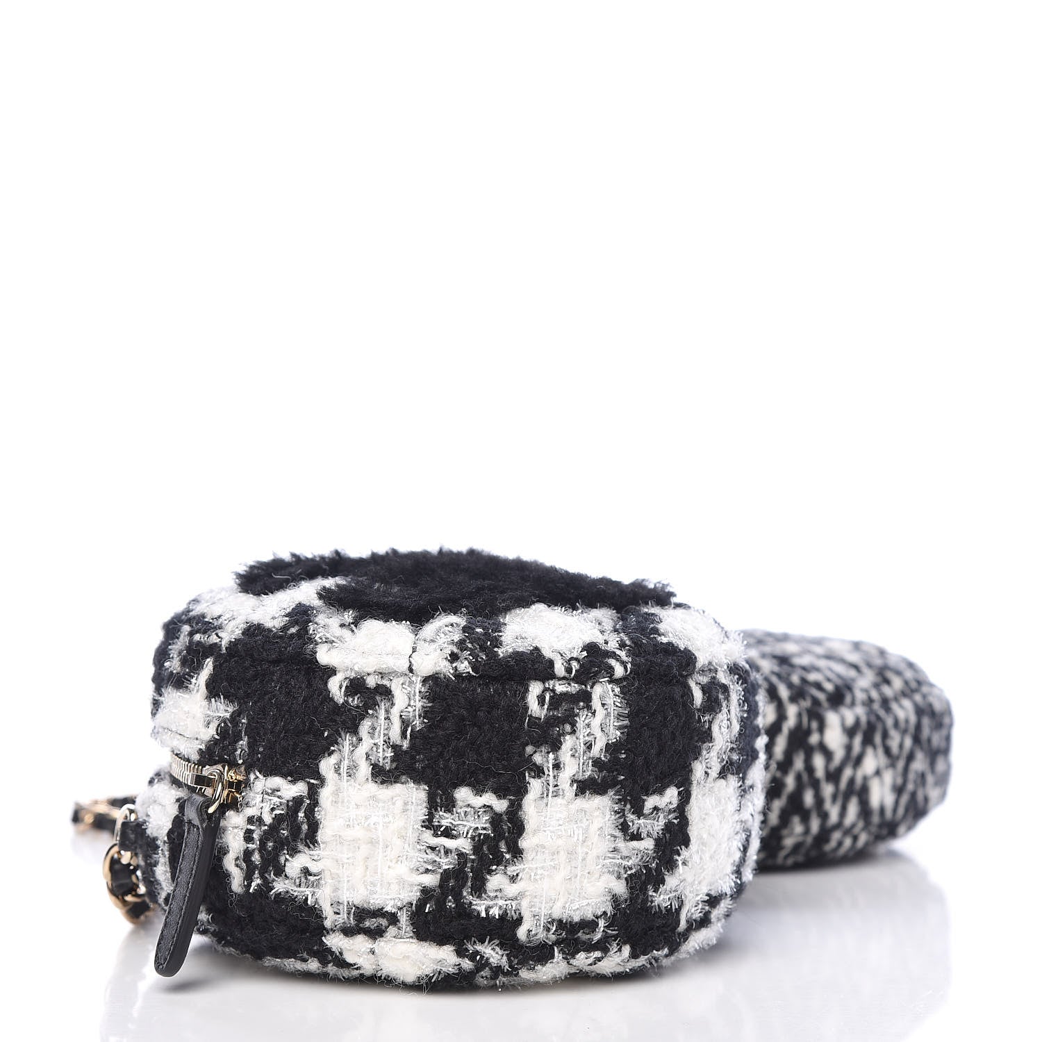 Chanel Tweed Shearling Round Clutch With Chain and Coin Purse Black and White 4 of 9