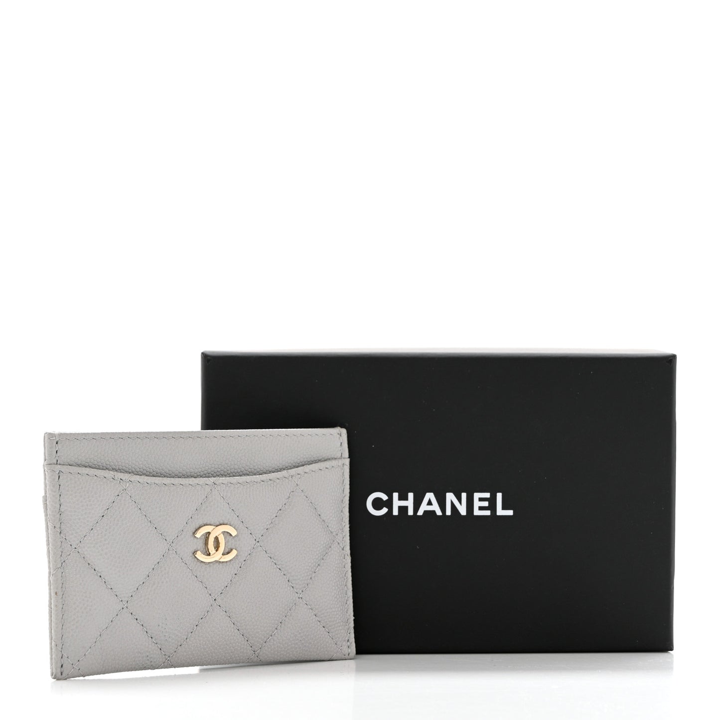 Caviar Quilted Card Holder Grey