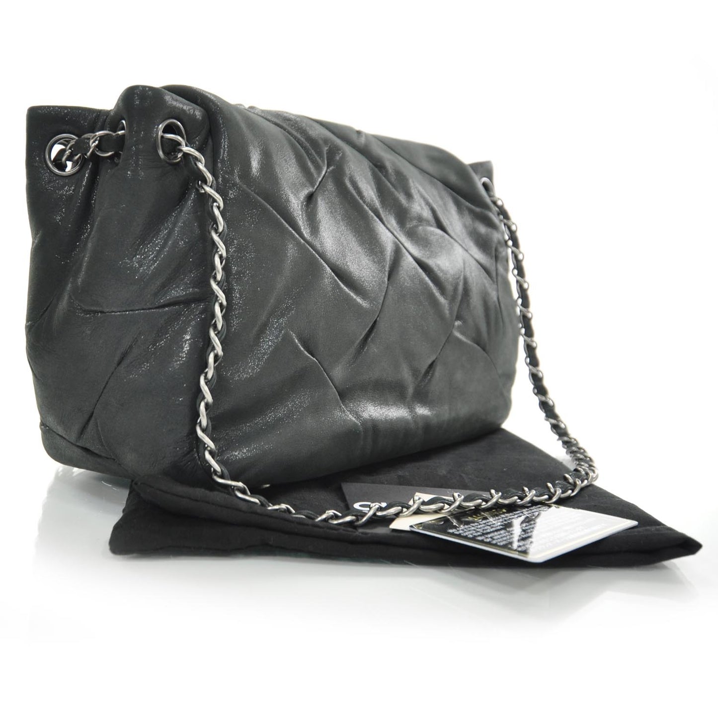 Iridescent Calfskin Glint Accordion Flap Black