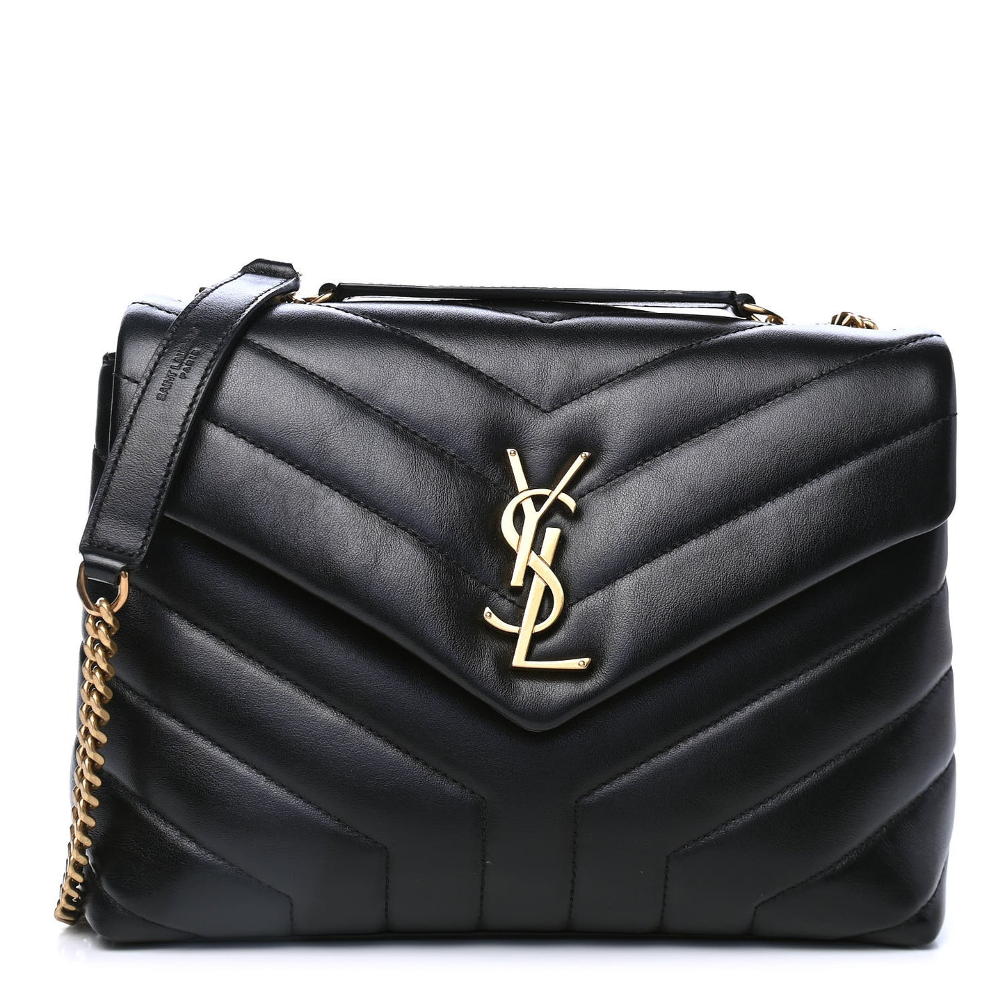 Calfskin Y Quilted Monogram Small Loulou Chain Satchel Black