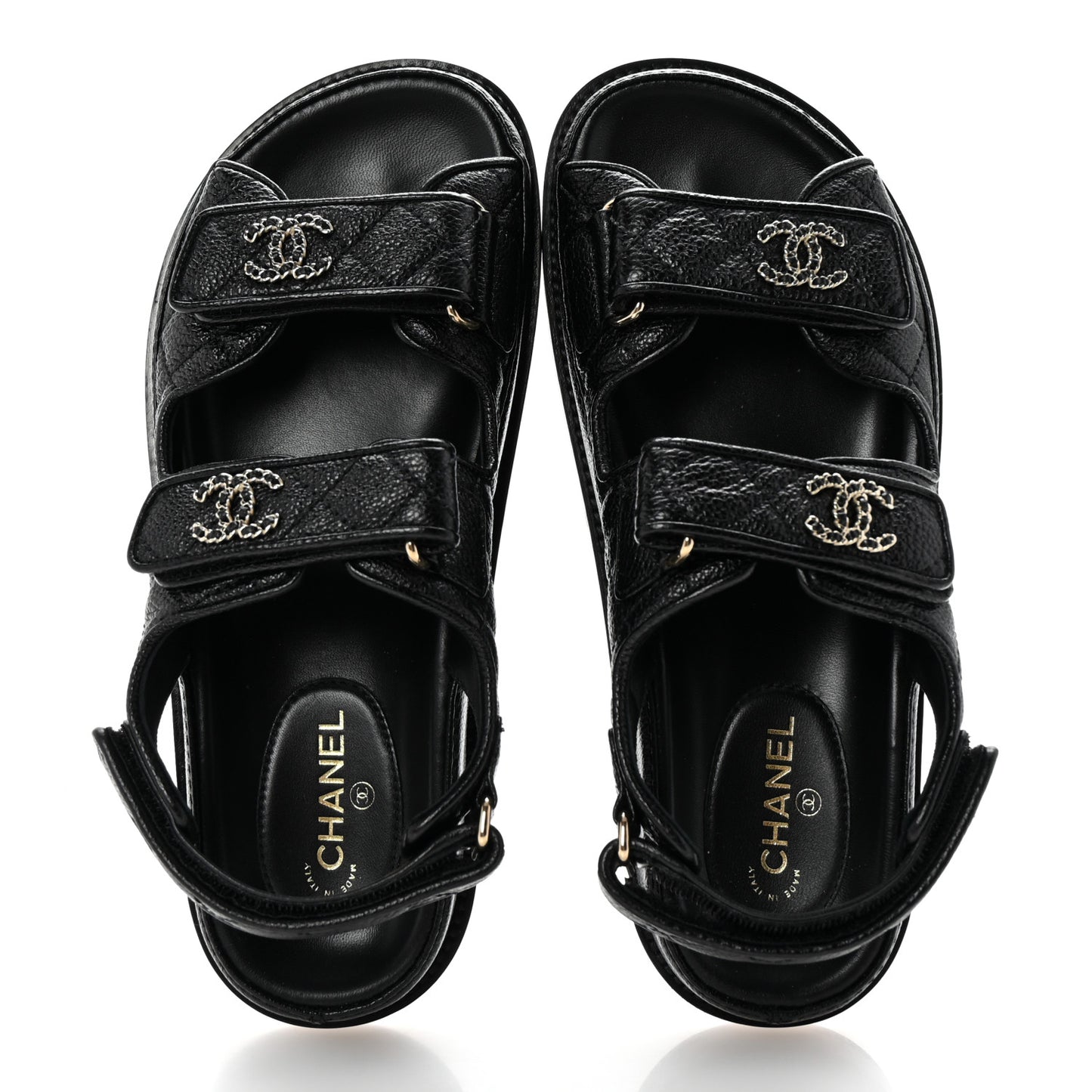 Grained Calfskin Velcro Dad Sandals 36 Black