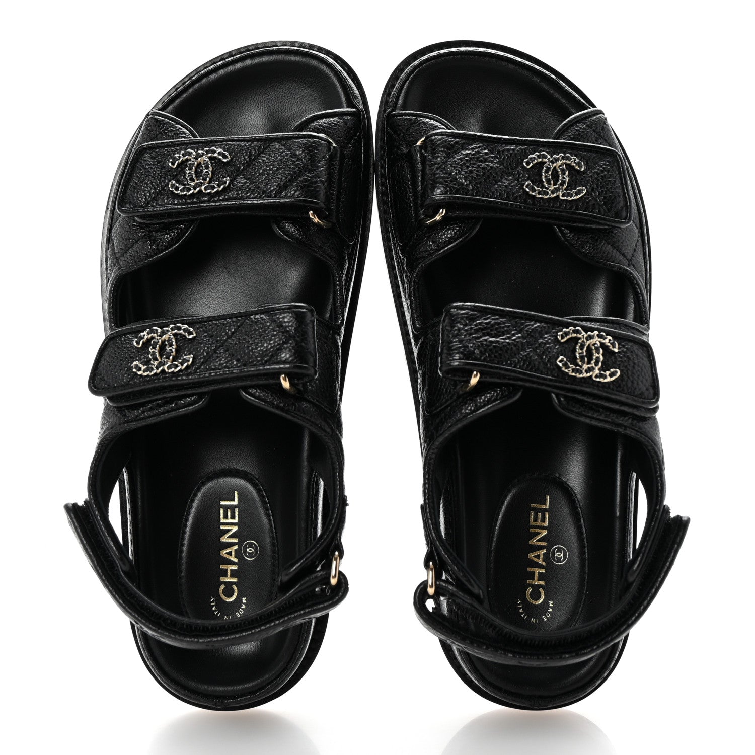 Chanel Grained Calfskin Velcro Dad Sandals 36 Black 2 of 10