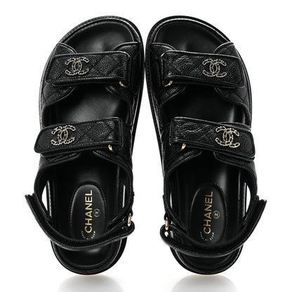 Chanel Grained Calfskin Velcro Dad Sandals 36 Black 2 of 10
