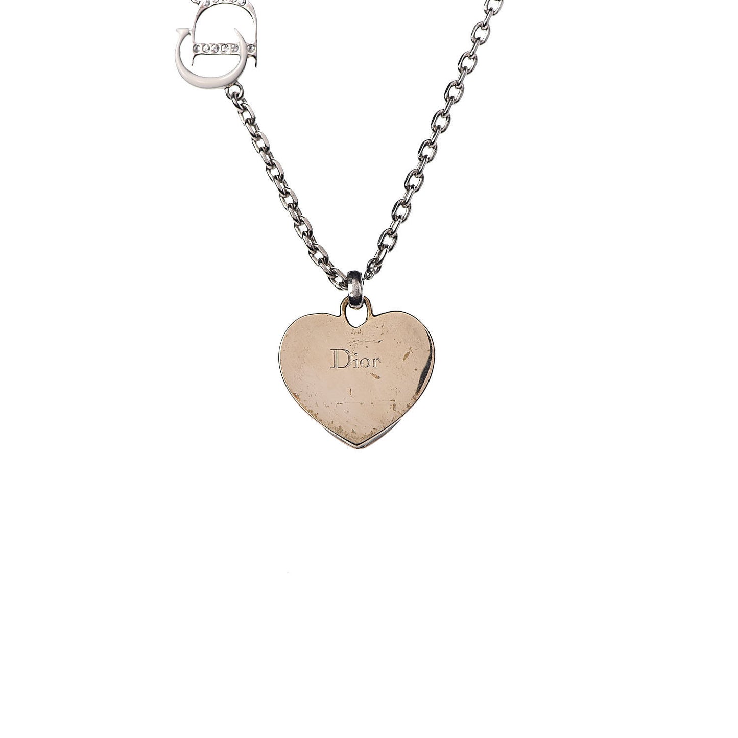 Enamel Crystal Heart CD Necklace Silver