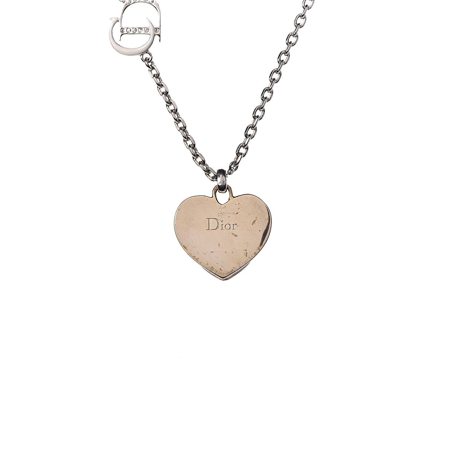Christian Dior Enamel Crystal Heart CD Necklace Silver 5 of 7