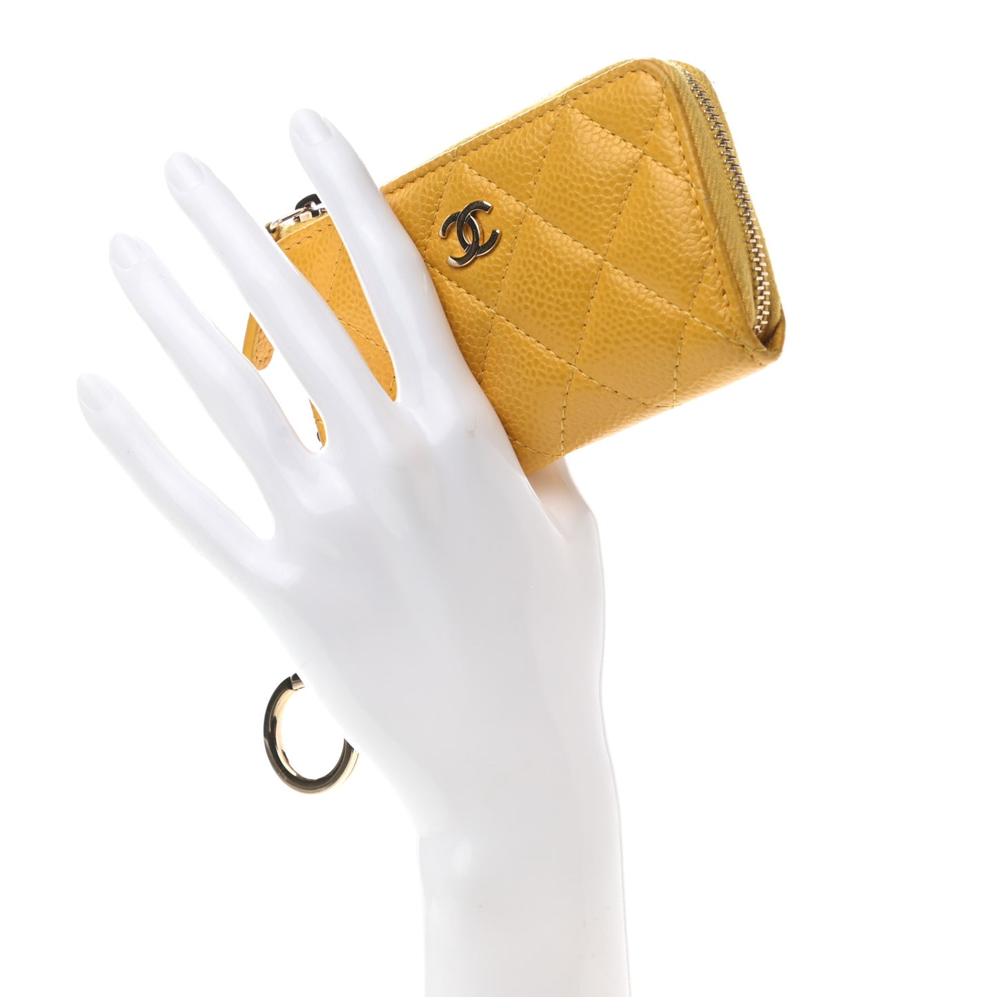Caviar Quilted Key Holder Case Yellow