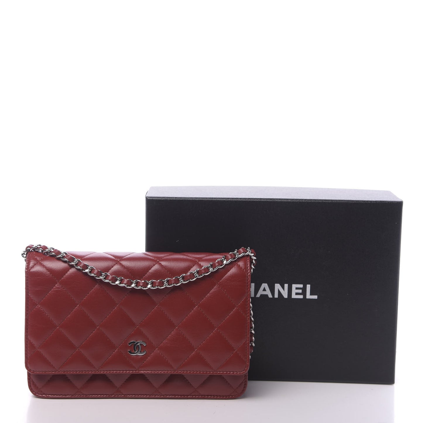 Lambskin Quilted Wallet On Chain WOC Red
