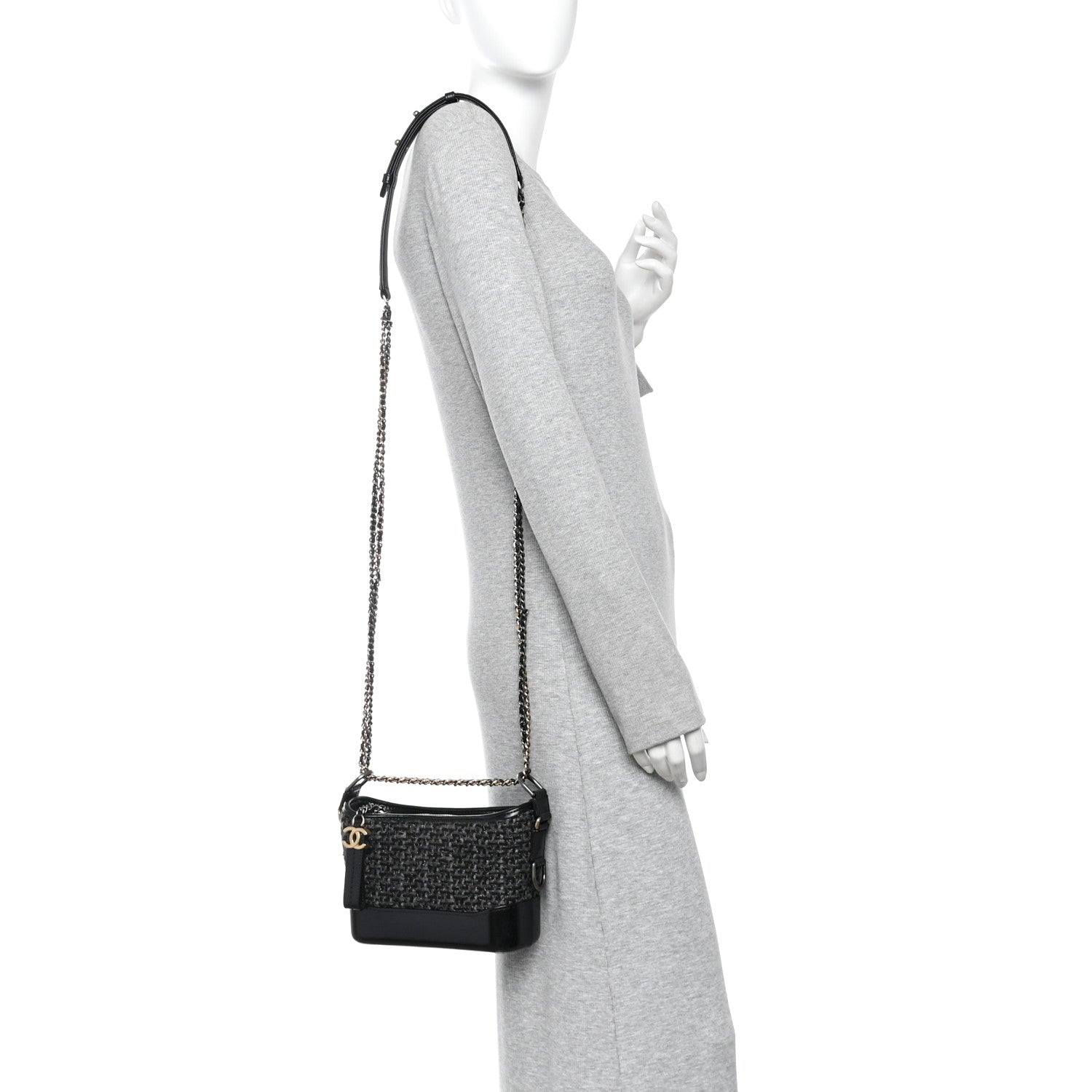 Chanel Tweed Calfskin Small Gabrielle Hobo Black 2 of 10