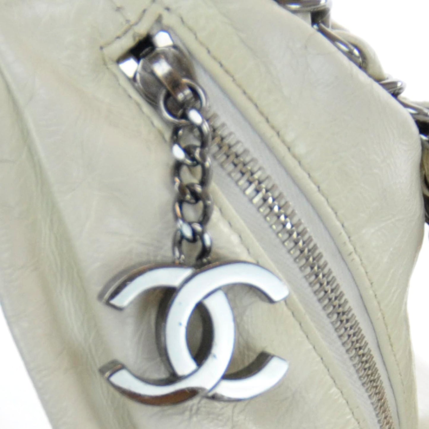 Lambskin Large Rock and Chain Hobo White