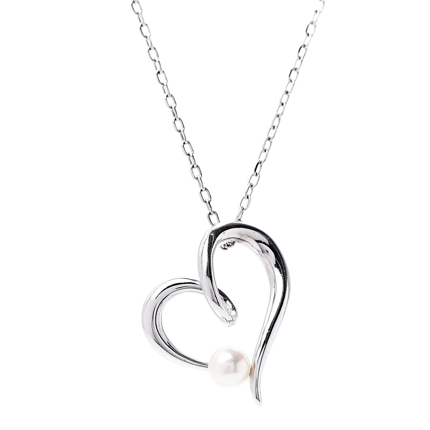 18K White Gold Akoya Pearl 4mm Heart Pendant Necklace