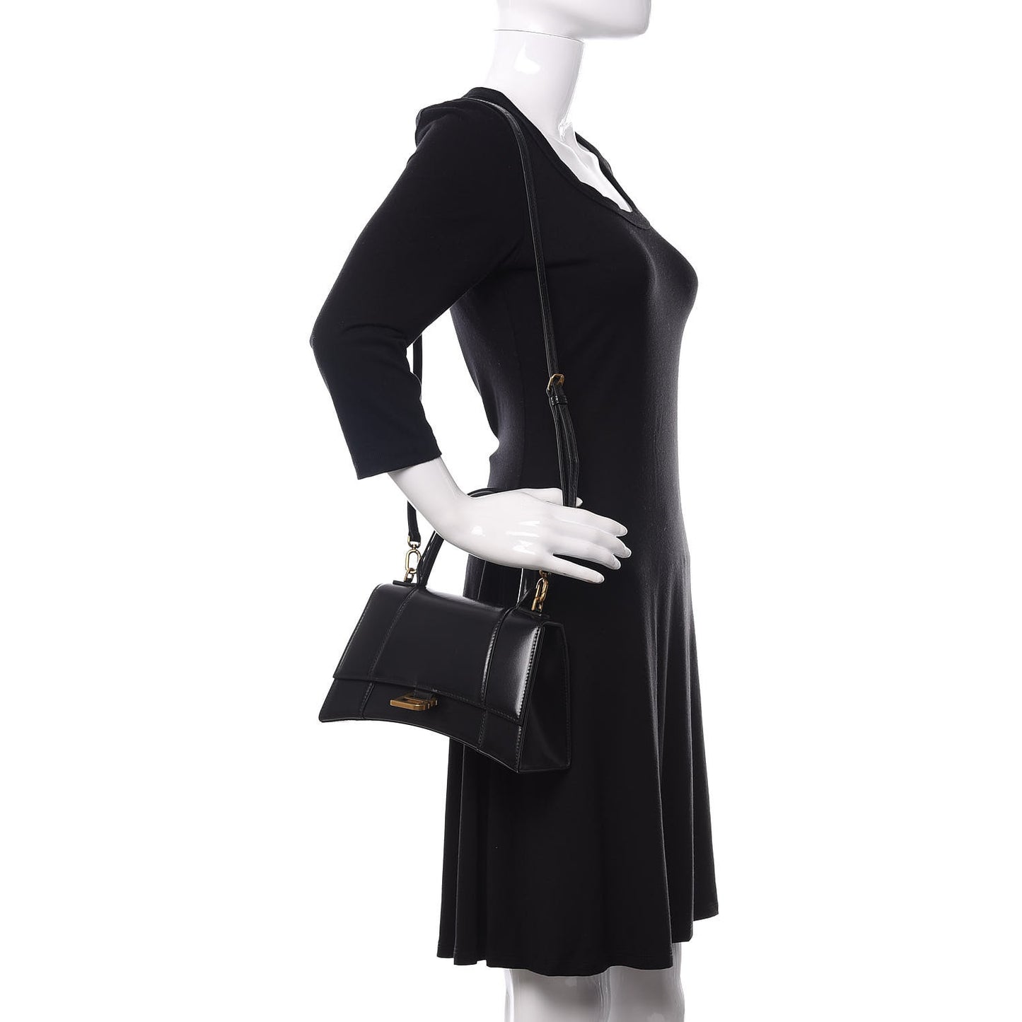 Shiny Box Calfskin Small Hourglass Top Handle Bag Black