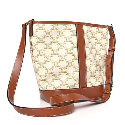 Celine Triomphe Canvas Calfskin Small Bucket Bag White 3 of 10