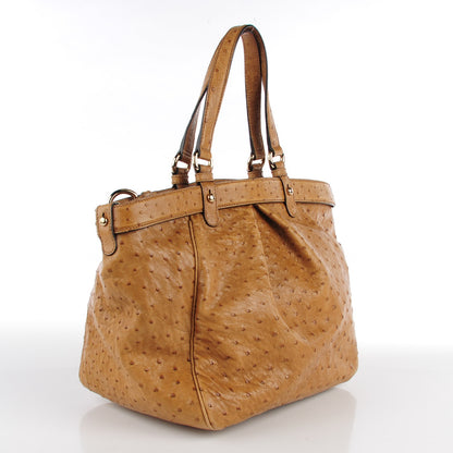 Gucci Ostrich Medium Bamboo Buckle Tote Tan 3 of 8