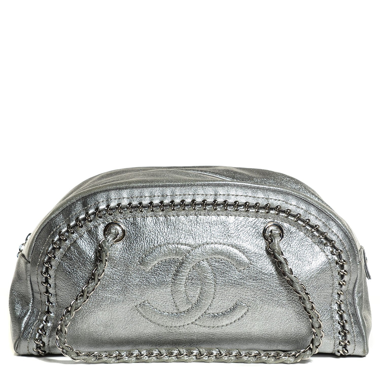 Chanel Metallic Goatskin Medium Luxe Ligne Bowler Silver 1 of 7