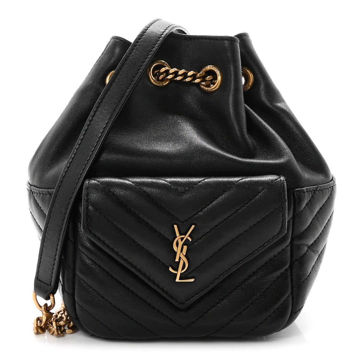 Saint Laurent Lambskin Matelasse Monogram Joe Nano Bucket Bag Black 1 of 10