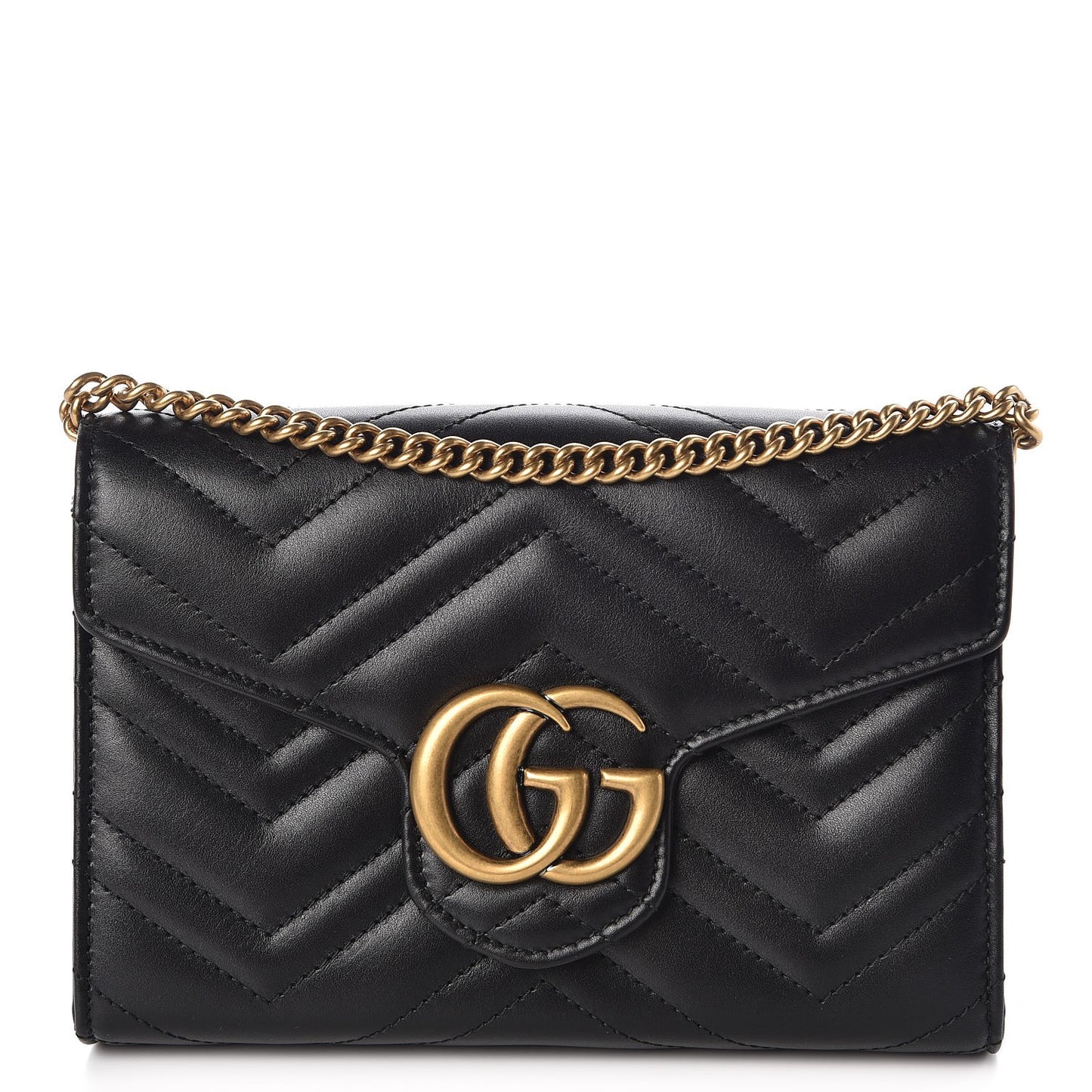 Calfskin Matelasse GG Marmont Chain Wallet Black