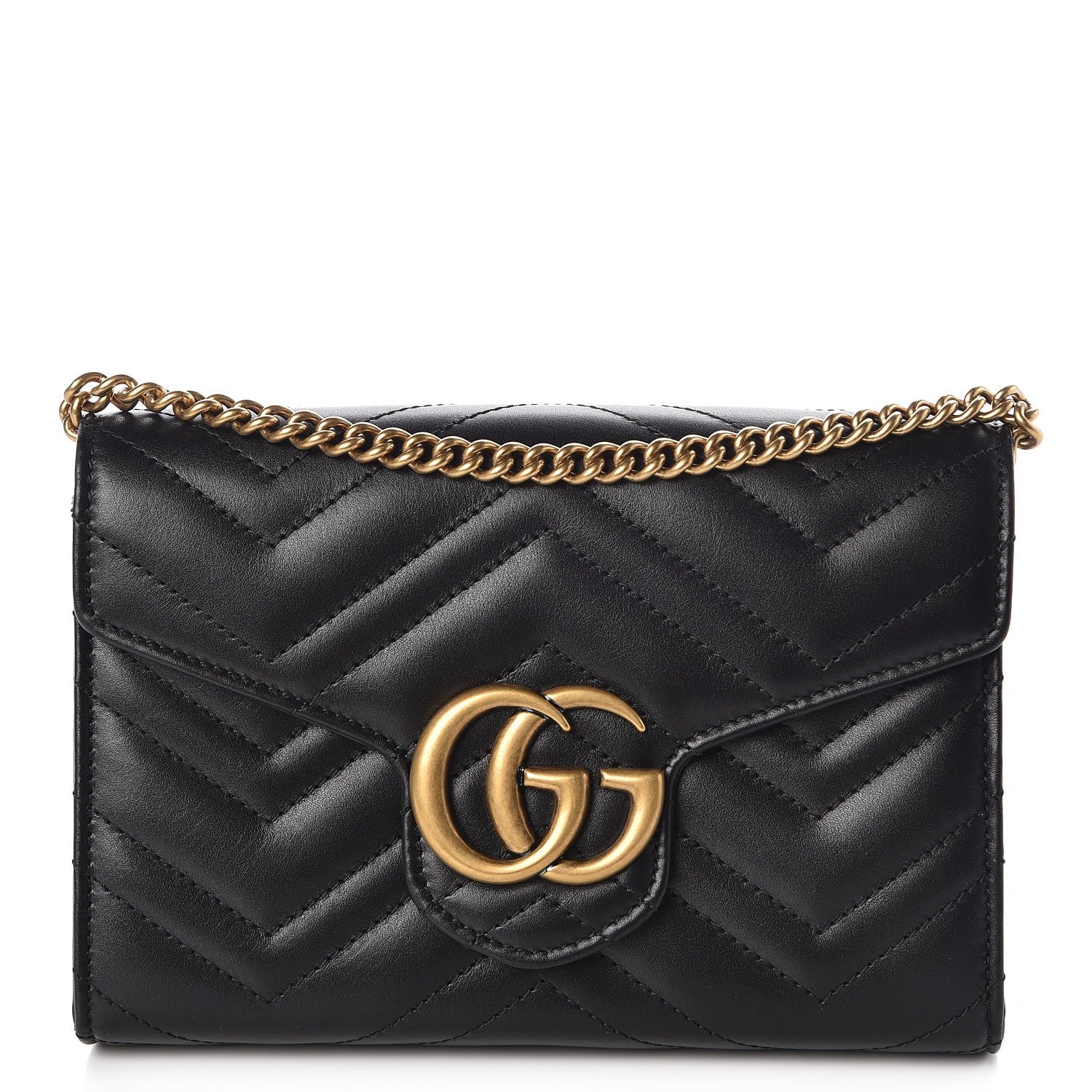 Gucci Calfskin Matelasse GG Marmont Chain Wallet Black 1 of 8