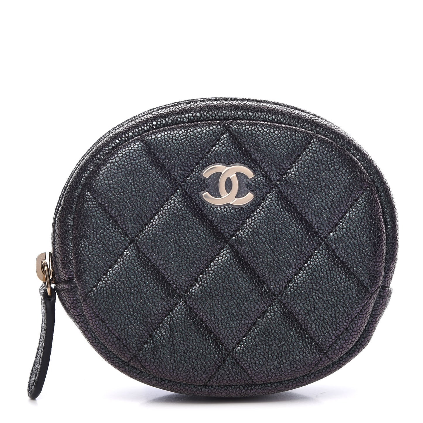Iridescent Caviar Quilted Zip Around Classic Coin Purse Black