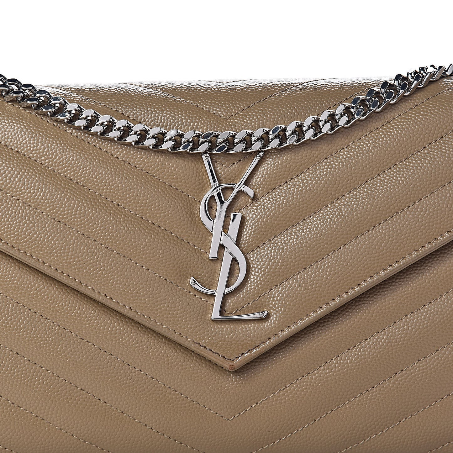 Grain De Poudre Matelasse Chevron Monogram Chain Wallet Deep Beige