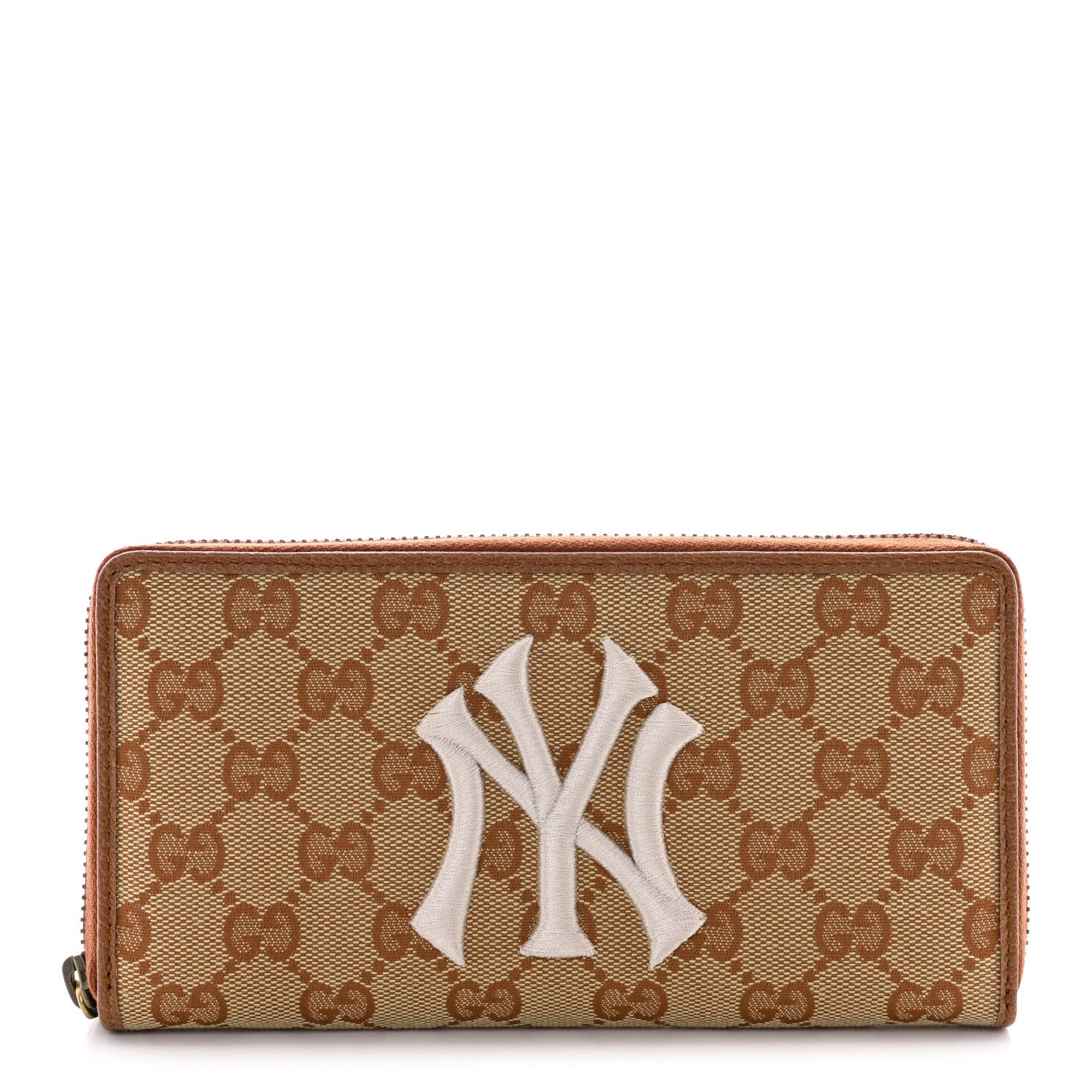 Gucci X MLB GG Monogram NY Yankees Zip Around Wallet Beige Ruggine Ivory 1 of 12