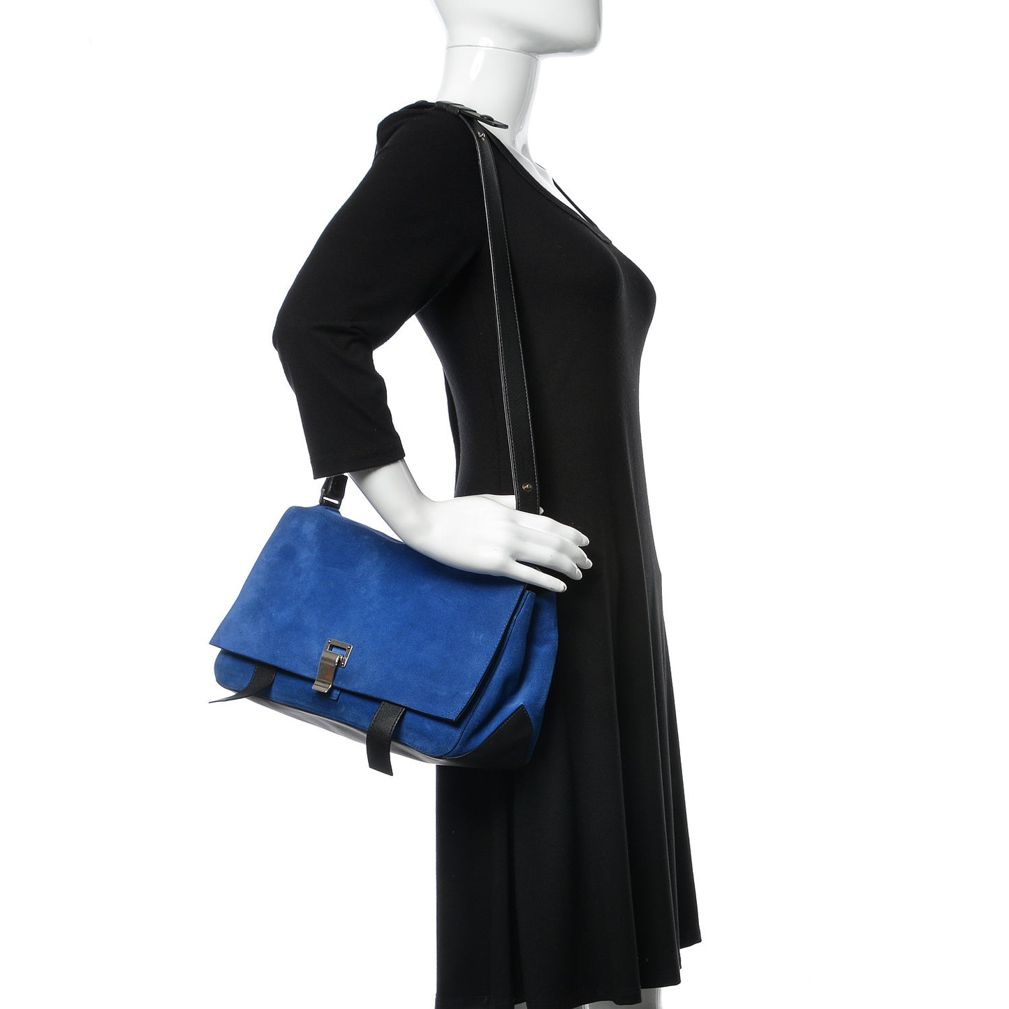 Suede Calfskin PS Courier Royal Blue Black