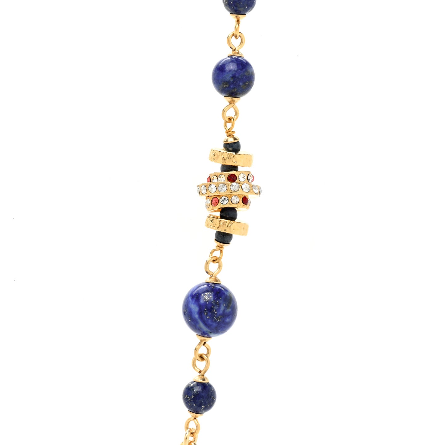 Beaded Enamel CC Long Necklace Blue Gold