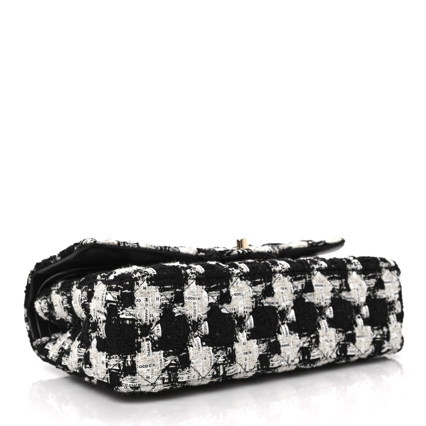 Tweed Quilted Medium Double Flap Black Ecru White