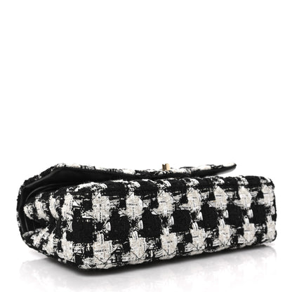 Chanel Tweed Quilted Medium Double Flap Black Ecru White 4 of 8
