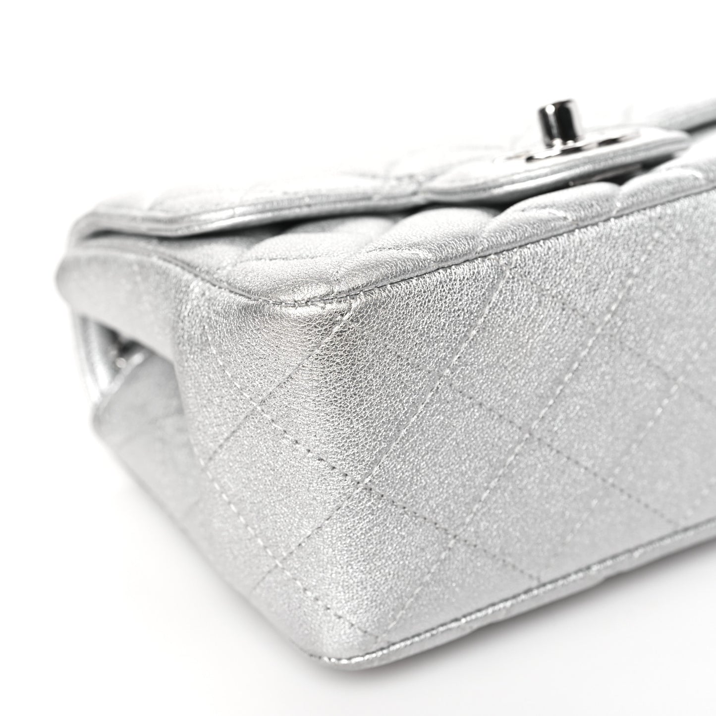 Metallic Lambskin Quilted Mini Square Flap Silver