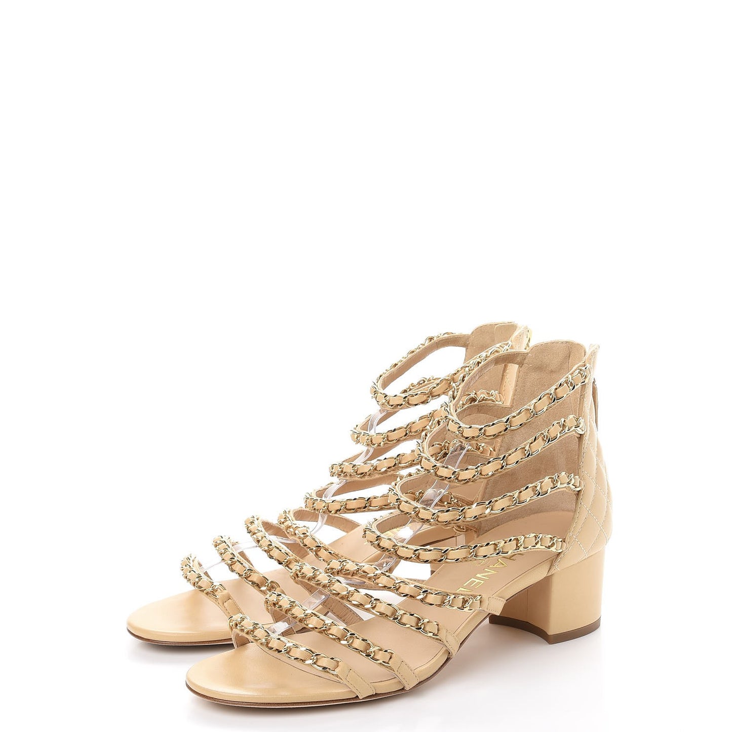 Lambskin CC Chain Sandals 37.5 Beige