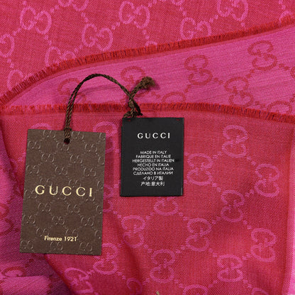 Gucci Wool Silk GG Monogram GGWeblong Fringe Scarf Shawl Red Pink 3 of 3