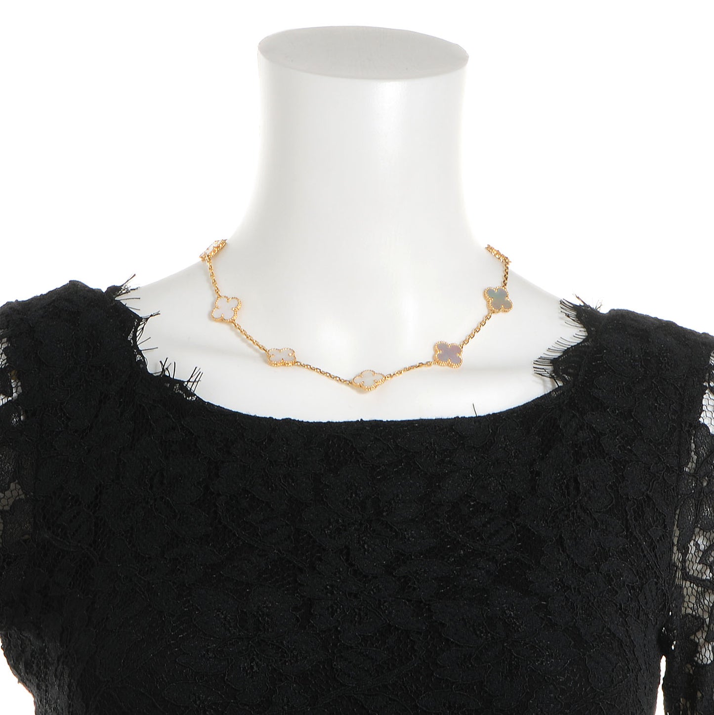 18K Yellow Gold Mother of Pearl 10 Motifs Vintage Alhambra Necklace