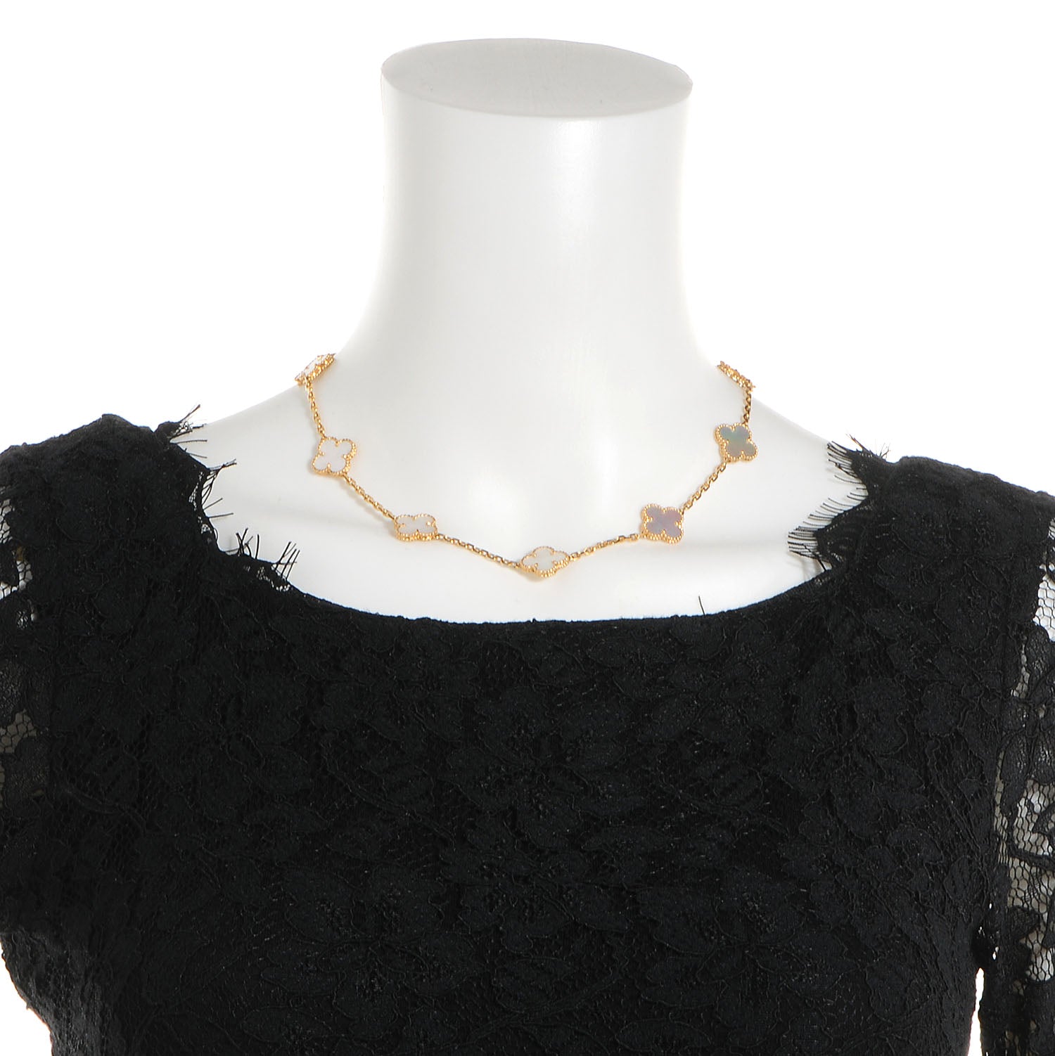 Van Cleef & Arpels 18K Yellow Gold Mother of Pearl 10 Motifs Vintage Alhambra Necklace 2 of 7