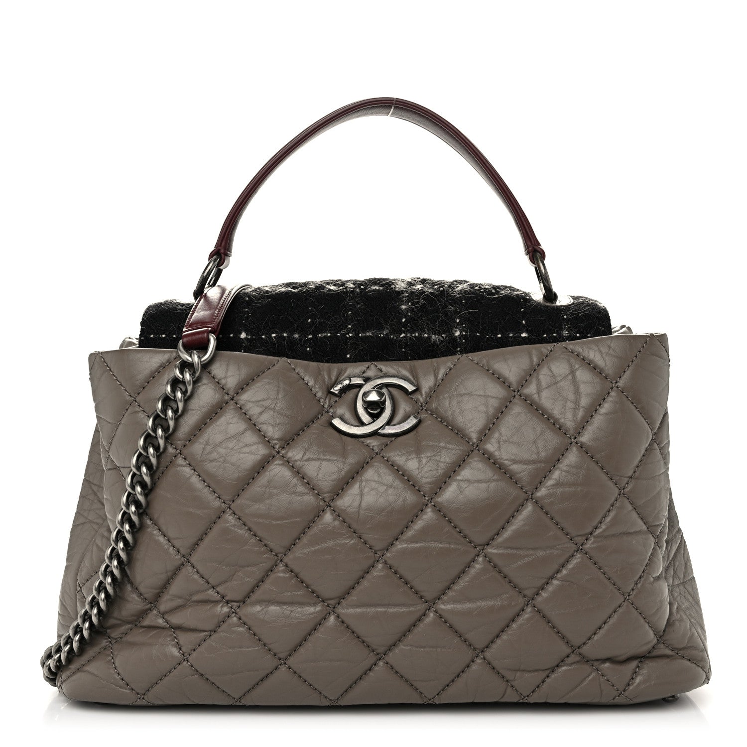 Chanel Aged Calfskin Tweed Large Quilted Portobello Tote Grey 1 of 10