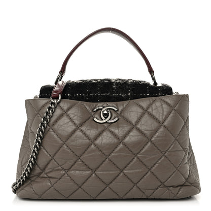Chanel Aged Calfskin Tweed Large Quilted Portobello Tote Grey 1 of 10